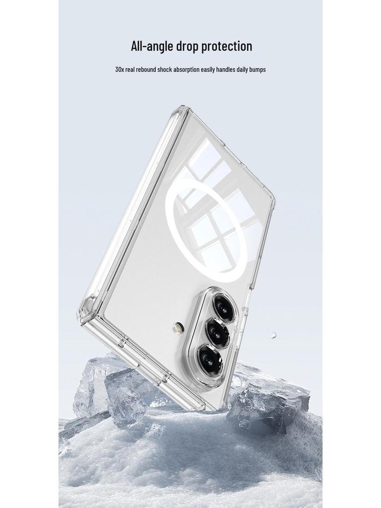 Samsung Z Fold7 Magnetic Case: Transparent, Anti-fall, Airbag Design with Magsafe Wireless Charging Compatibility.