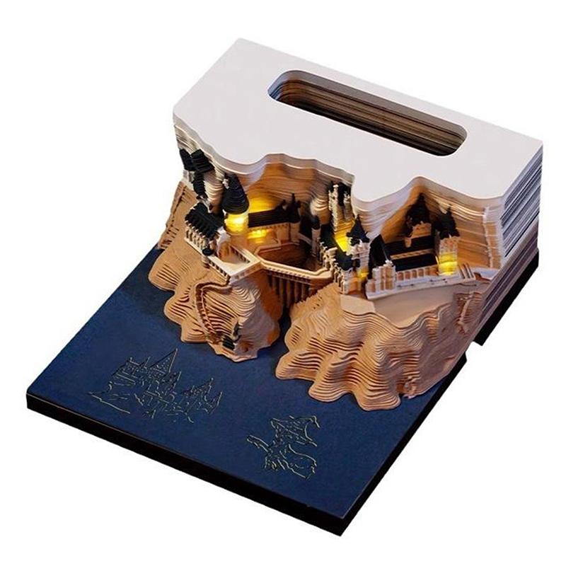 Large Time Piece Calendar 2026 Desk Calendar With Led Light 3D Tear-Away Calendar Paper Carving Art Memo Pad Gift Christmas