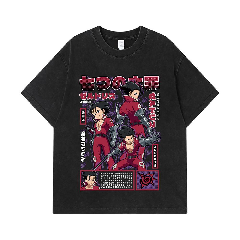 275 GSM Washed T-shirts 100% Cotton Seven Deadly Sins V10 Zeldris Print Unisex Heavy Cotton T Shirt