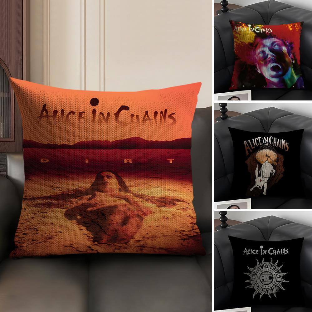 A-Alice In C-Chains Band Cushion Cover Natural Linen Organic Fabric Double-Sided Printing Sofa Home Decor Gift Pillow Case