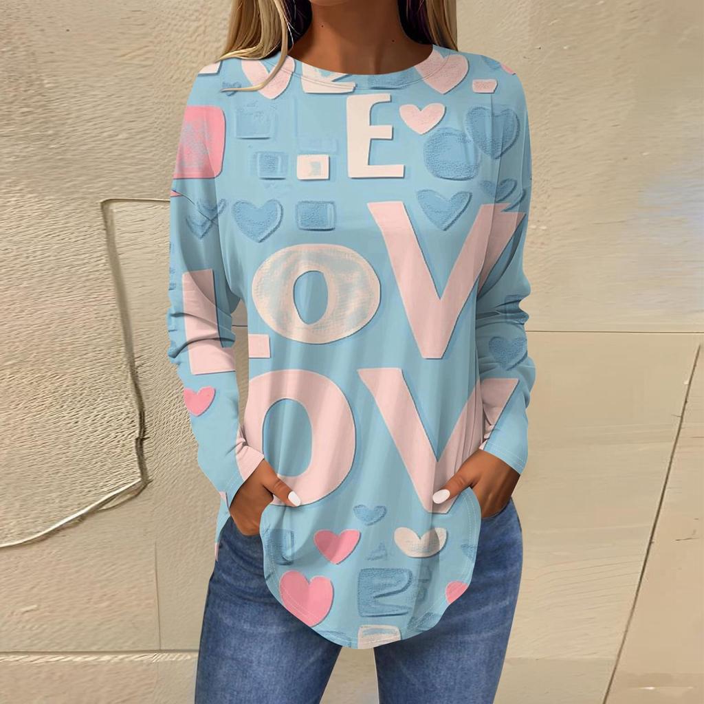 Women's Fashion Loose Round Neck Printed Long Sleeve T-Shirt Top