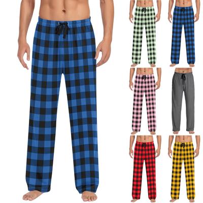 Men's Plaid Drawstring Trousers, Casual Pajama Pants