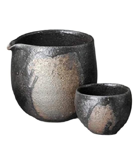 Sake Tokkuri and Ochoko Diameter X X Height Mino for Cold Sake Ale-net Set, (Sake Cup) Set, 9.6 8.9 8.9cm, 350ml, Kiln-Change Ceramic, Ware,