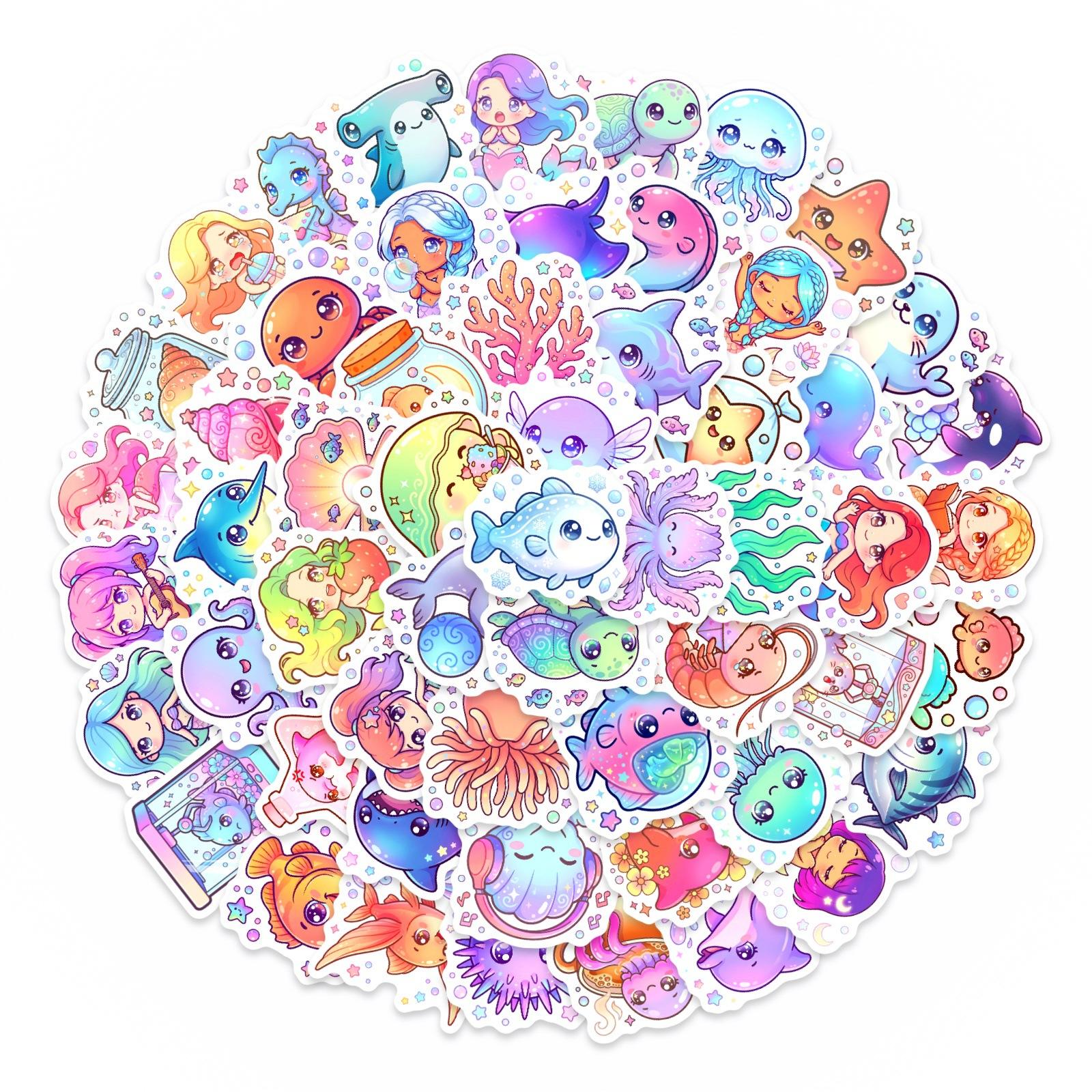 50 Ocean Cute Stickers Cute Cartoon Hand Account Decorative Stickers Waterproof Gooka Stickers Children S Stationery Stickers