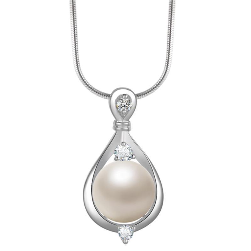 Fashion Jewelry Silver Plated Crystal Pearl Pendant Necklace Chain Women Gift