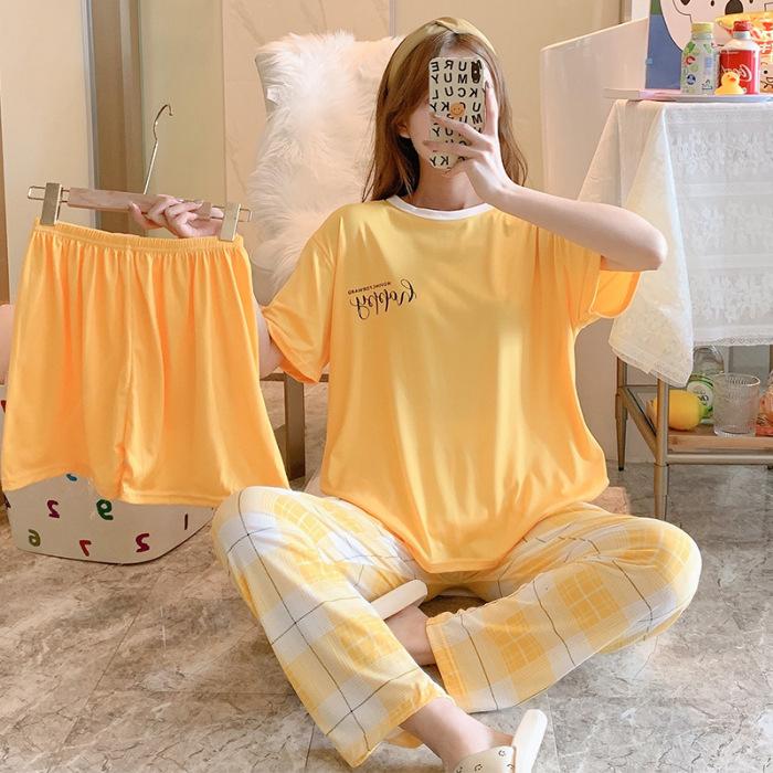 3 Sets Of Summer Women's Pajamas Set Of Short-Sleeved Long Pants Casual Girls Homewear Sets Teenage Homewear