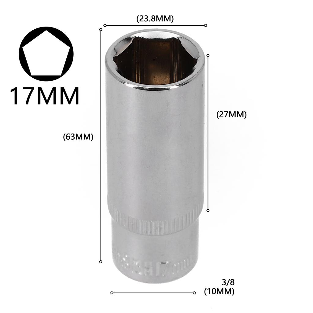 1PC 3/8in Deep Socket Adapter Hex Socket Wrench Heads Ratchet Tool 8-24mm 1/2Drive 6 Point Socket For Impact Deep Socket Adapter