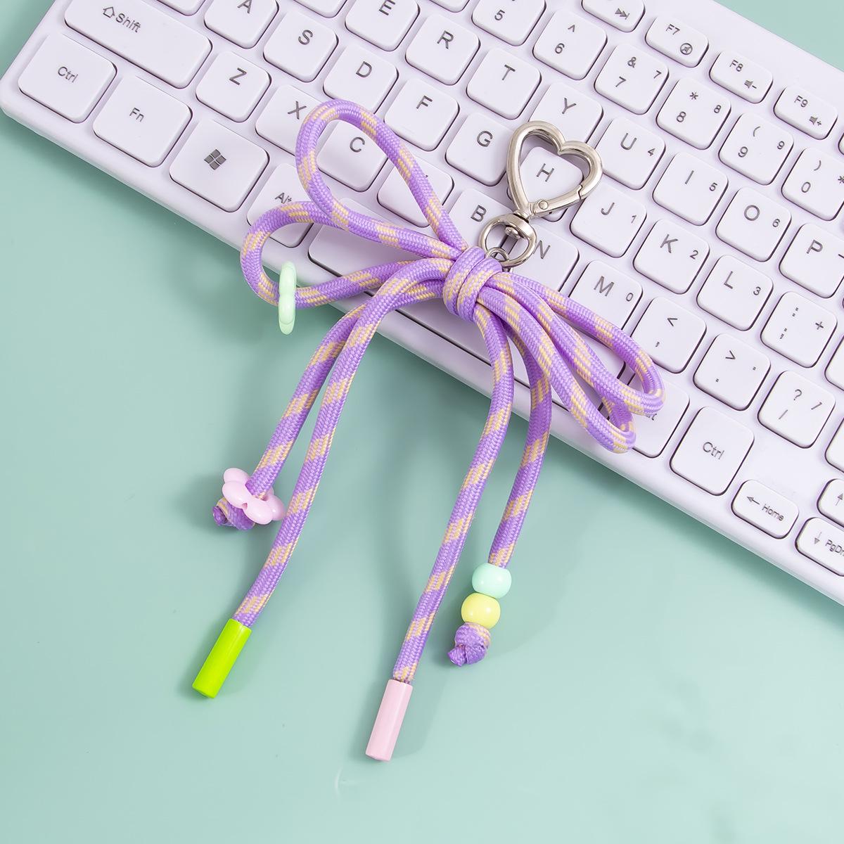 

Colorful Heart Bow Woven Keychain Bag Charm for Girls Backpack