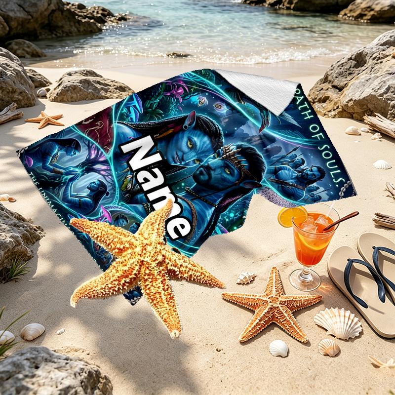 Custom Name Personalized Avatar Print Beach Towel, for Trip Camping Beach Party Home Decor, Birthday Gift for Family & Friends