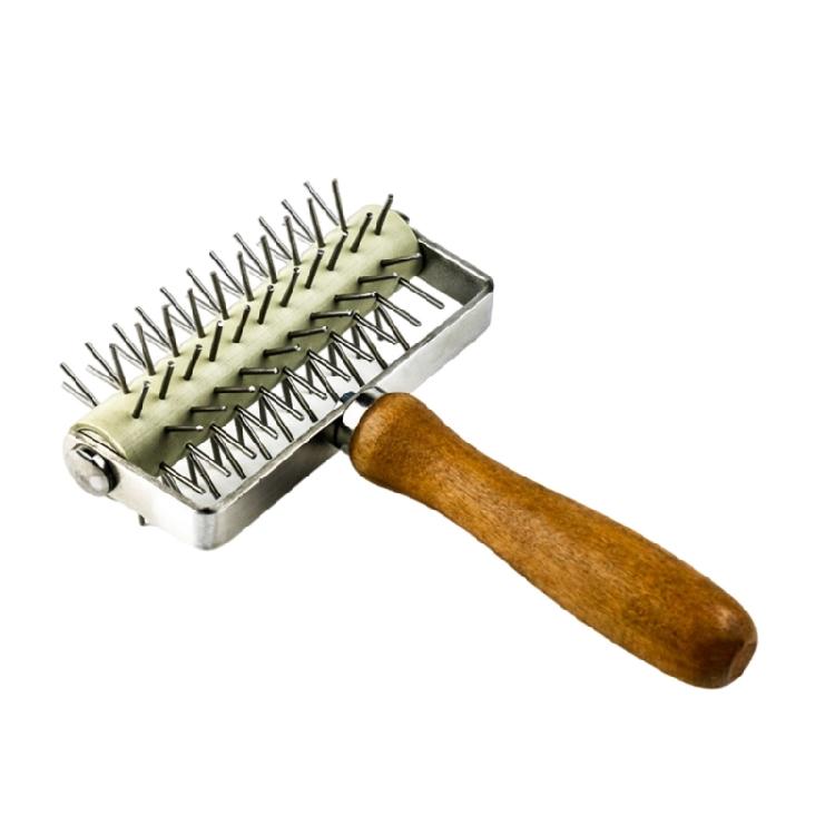 

Kitchen Pizza Dough Docker Wood Handle Stainless Steel Pizza Roller Pin Wheel Hole Puncher for Home Baking Enthusiasts 1