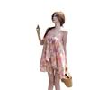 Coffee Break French Seaside Vacation Wind Floral Dress Women's Summer Loose and Thin Neck Backless Short Skirt