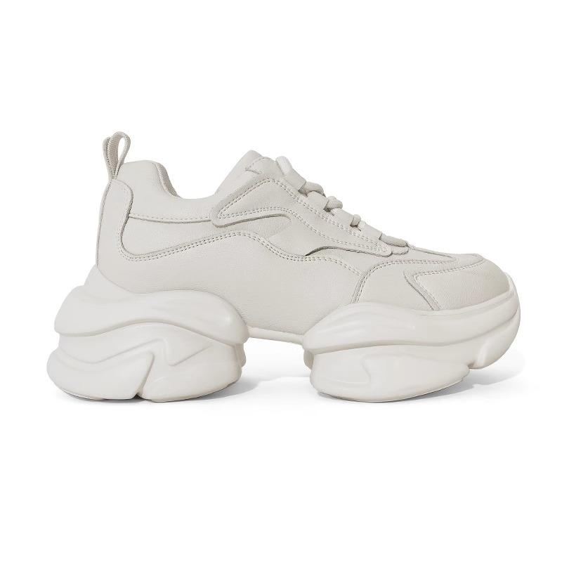 

Сокровище городского магазина~ Кожаные кроссовки папы для женской весны, новые на толстой подошве, увеличивающие рост, повседневные спортивные белые туфли 40 белый