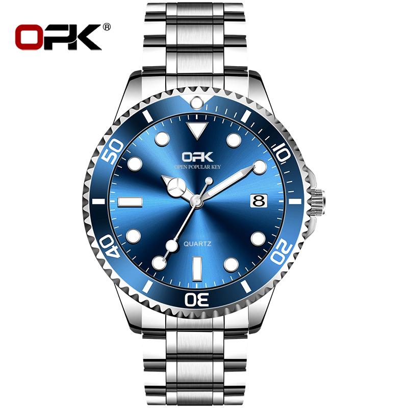 OPK Brand Steel Belt Single Calendar Luminous Waterproof Men's Quartz Watch 8118