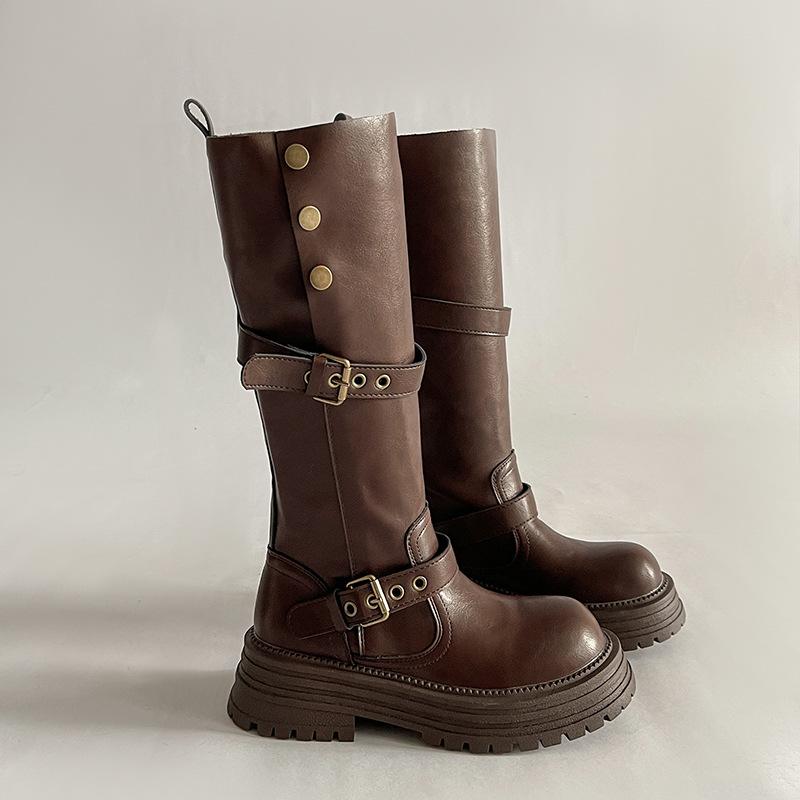

Thick-soled heightening boots Boots Women s 2025 Summer New Versatile British Style Thick Heel Fashion Retro Knight Boots 39 хаки