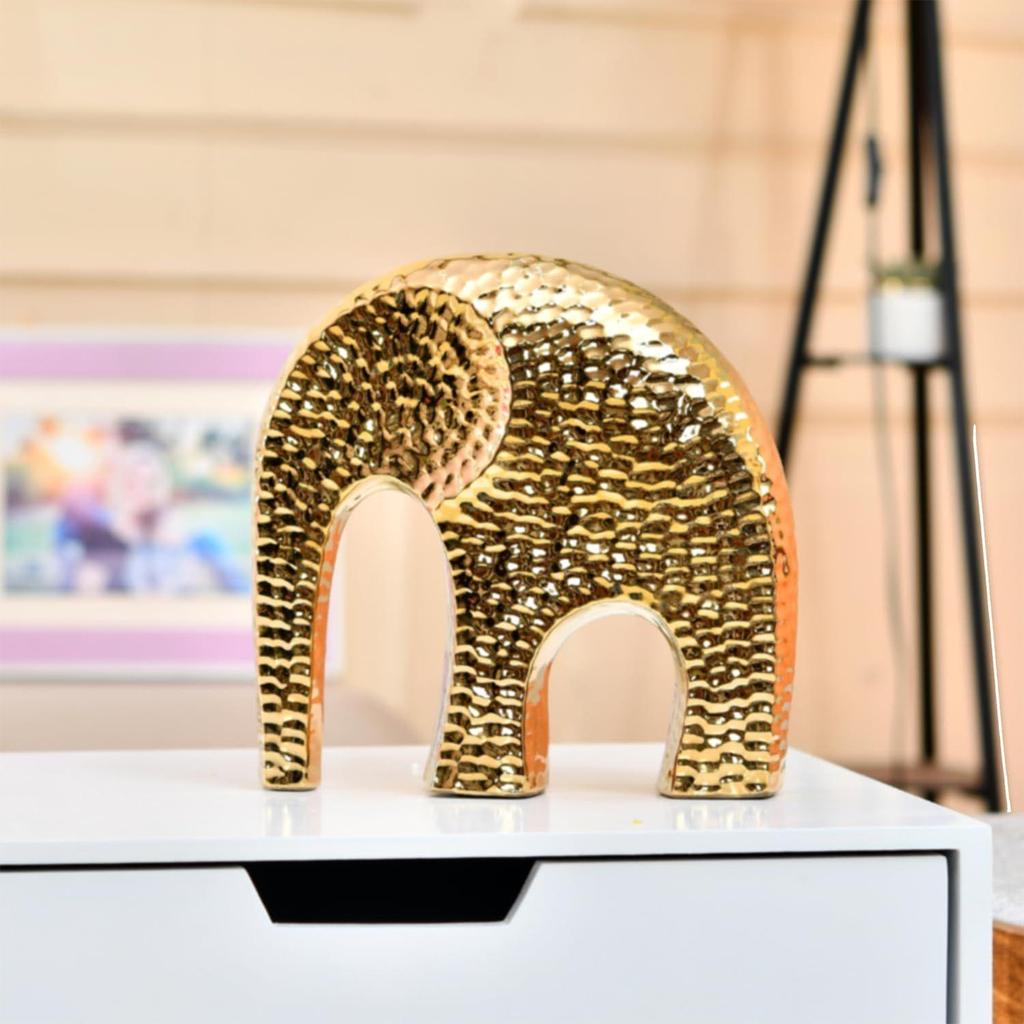 Dotted Ceramic Elephant Figurine | A Playful Blend of Charm & Elegance | Perfect for Modern Décor – Pack of 1, Golden