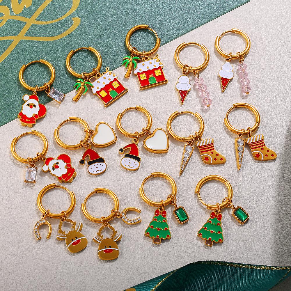 Colorful Drip Oil Christmas Tree & Snowman Cartoon Pendant Earrings