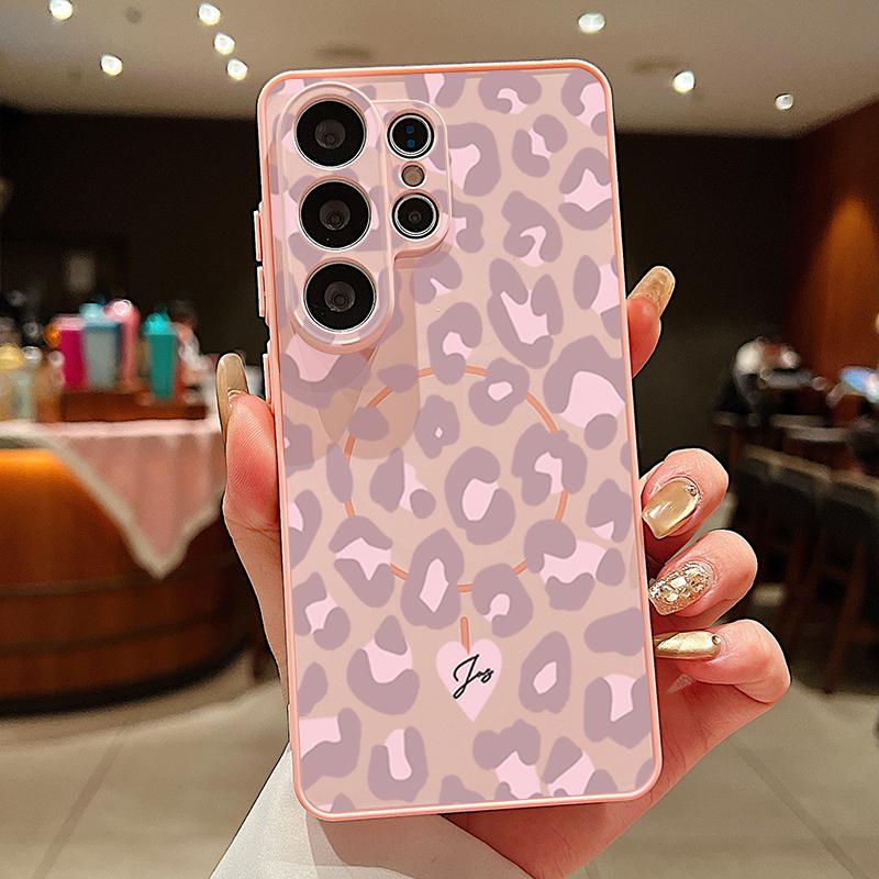 Magnetic For Magsafe Case For Samsung Galaxy S26 Ultra S25 Edge S24 Plus S23 FE S22 A54 A55 A56 5G Pink Leopard Print Matte Cover