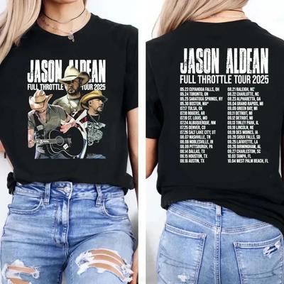 T-shirt a doppia faccia per il concerto di musica country Full Throttle di Jason Aldean 2025