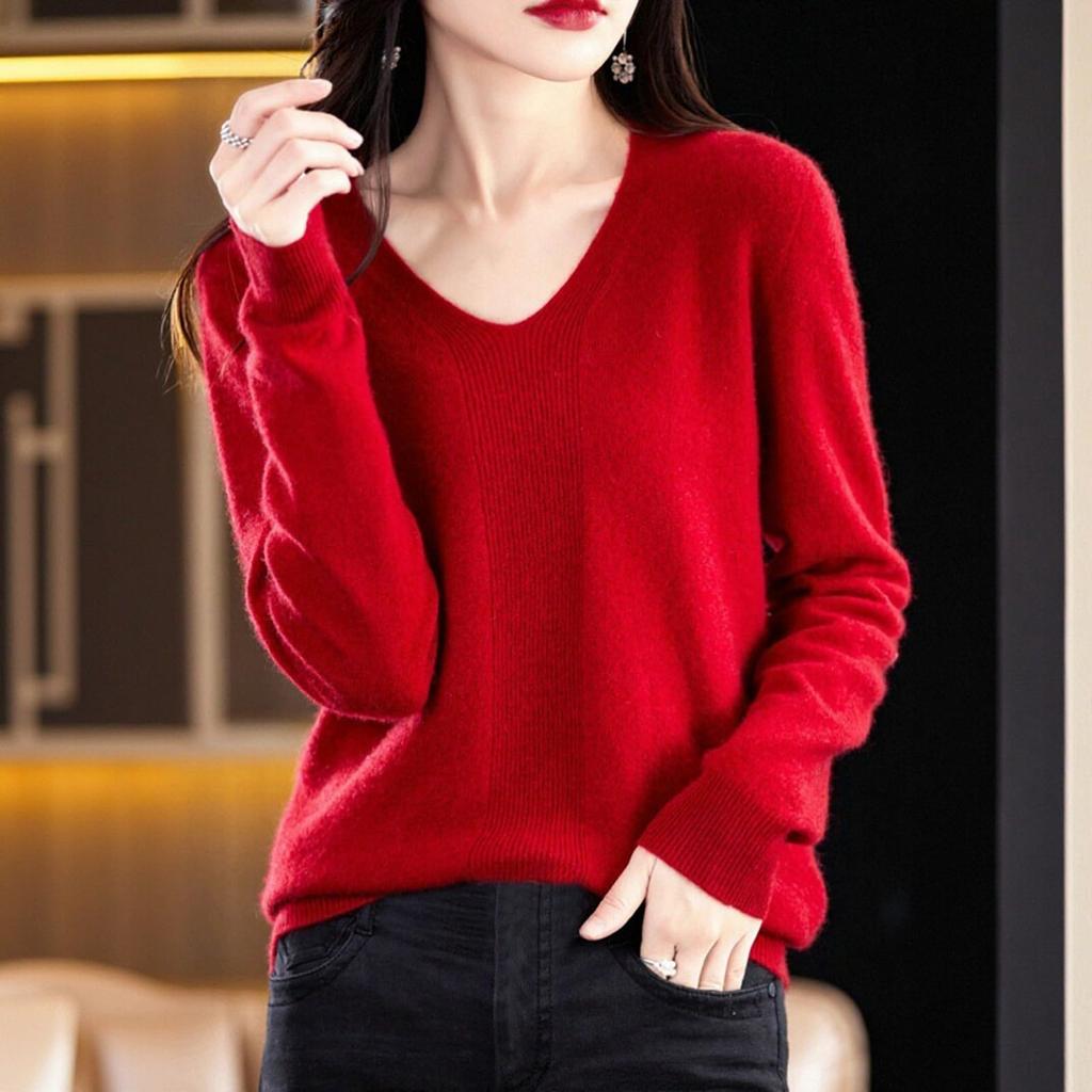 Pullover Sweaters For Women V Neck Soft Lightweight Loungewear Breathable Loose Fit Long Sleeve Travel Sweater Tops