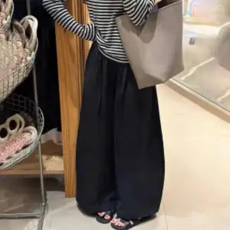 Women Beige High Waisted Drawstring Wide Leg Casual Pants L