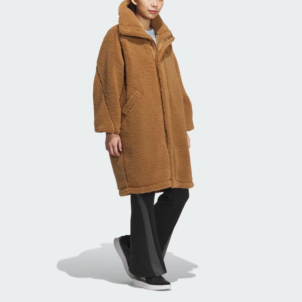Adidas Modern Long Boa Solid Color Versatile Sports Casual Loose Plush Jacket Women Jackets Desert-Brown JX6835