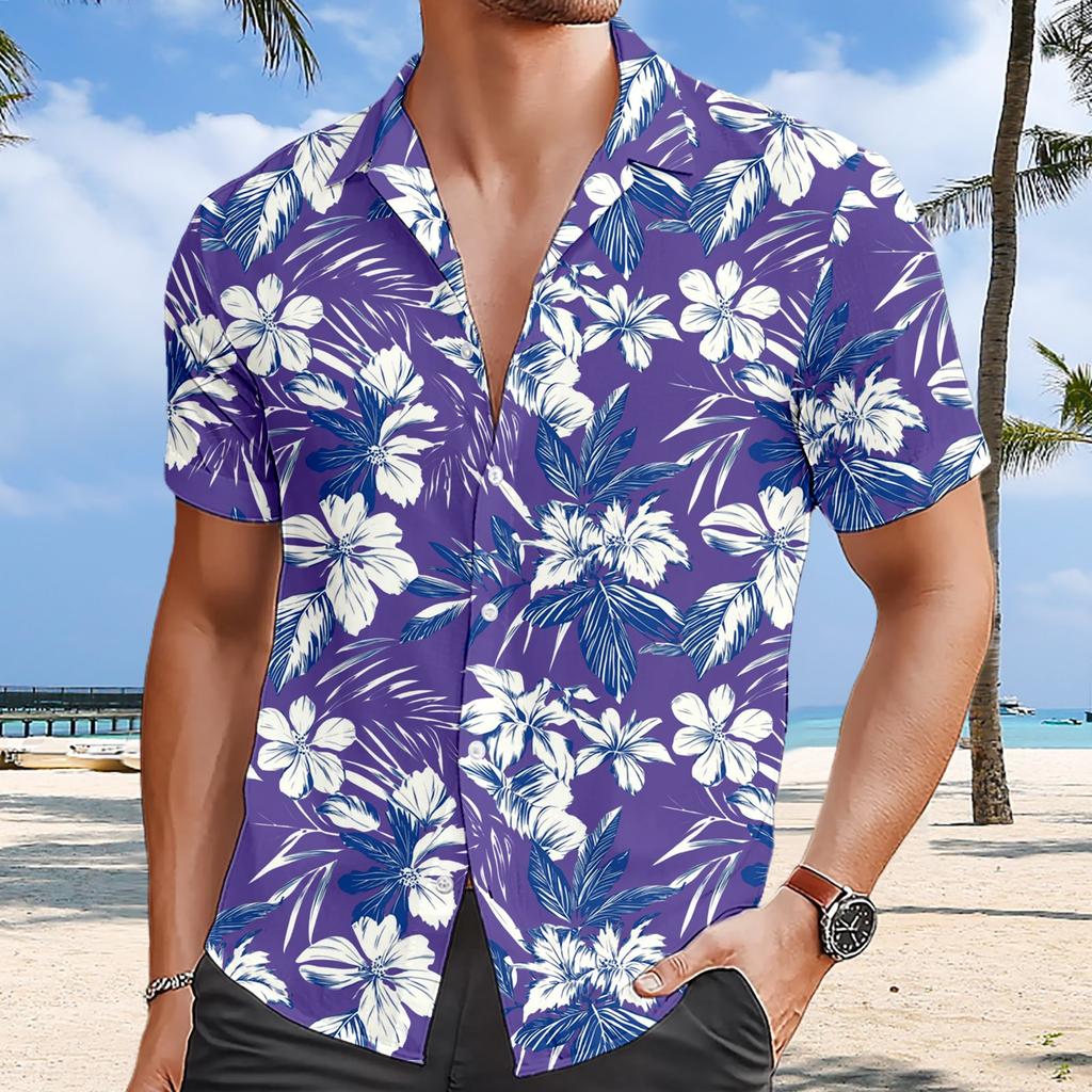 3D Floral Pattern Print Men's Short Sleeve Button Up Lapel Shirt For Summer Holiday Resort Hawaiian Style Shirt Men 2025