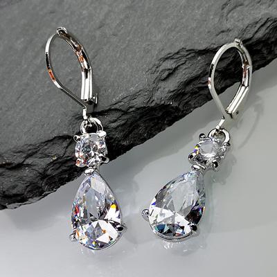 Simple Elegant Teardrop Cubic Zirconia Dangle Earrings for Women Luxury Bridal Wedding Jewelry