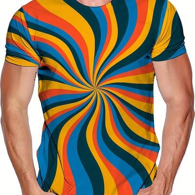 Men's Stylish 3D Graphic T-shirt Men's Versatile Short Sleeve Crew Neck Tee Street Style