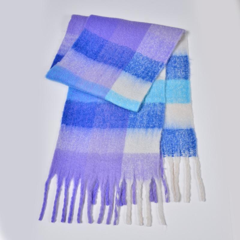 New autumn and winter rainbow plaid scarf fashion circle yarn thickened warm plaid fringed long scarf couple