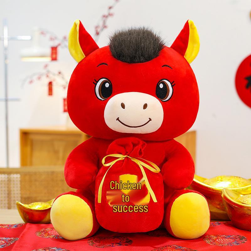 Large 2026 Year of the Horse Zodiac Pony Plush Doll – National Style Rag Doll Gift