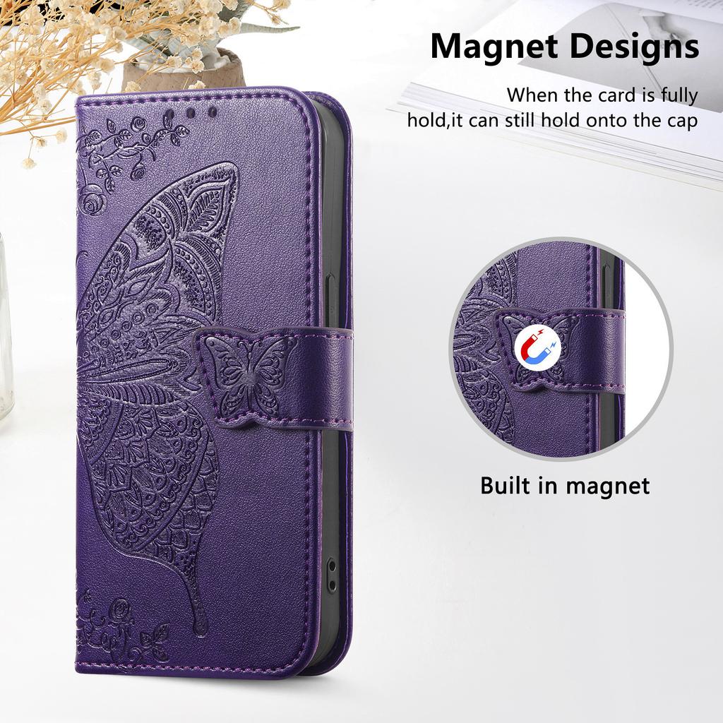 For iPhone Air Case with Strap Butterfly Pattern PU Leather Wallet Phone Cover