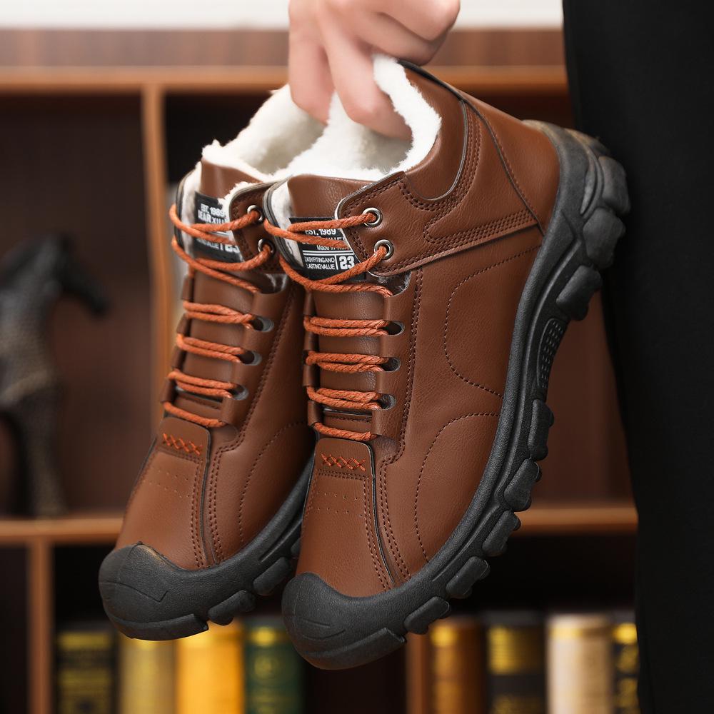 Men's Fleece Lined High Top Leather Shoes: Casual Winter Outdoor Snow Boots