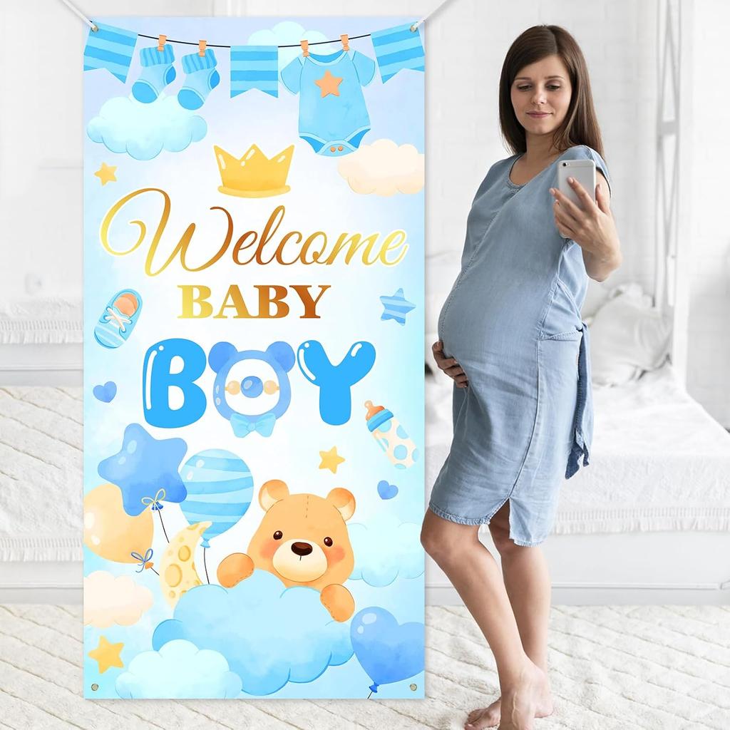 Avezano Welcome Baby Banner Welcome Home Baby Boy Door Banner Blue It’s a Boy Gender Reveal Decorations Indoor Ourdoor