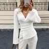 Women's V-Neck Long Sleeve Fitted Top with Asymmetric Hem for Casual Daily Wear