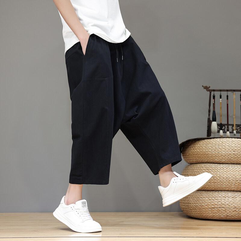 

2025 Китайский стиль мужские однотонные шаровары модные свободные широкие брюки женские повседневные свободные брюки в стиле хип-хоп 5XL чёрный