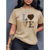 Mode Wit "Love" Luipaard Hart Patroon T-shirt-Casual Ronde Hals Korte Mouwen Casual T-shirt Luipaard Hart Patroon