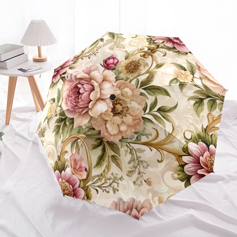 

Floral Patterned Umbrella with 8 Ribs, Plastic Handle, Auto Open/Closed - Fashionable Design, Portable Sunshade, Perfect for H (as the picture,iron&8K)