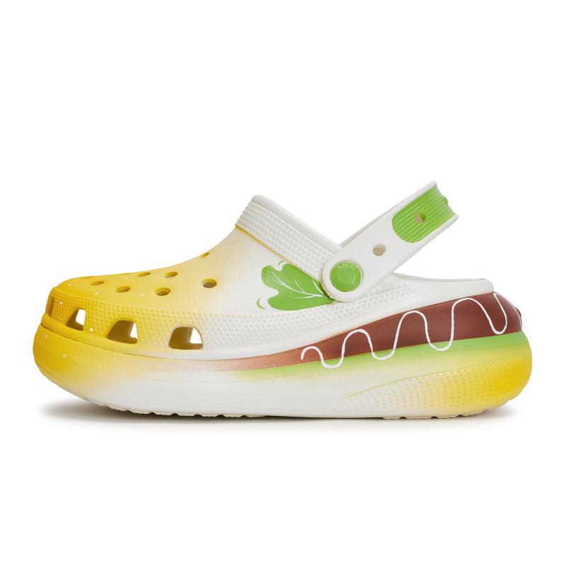 Crocs Crush Clog 811 Delicious Crab Burger Special Shoe Box Hamburger Dopamine Hole Shoes Unisex White Brown Yellow and Green