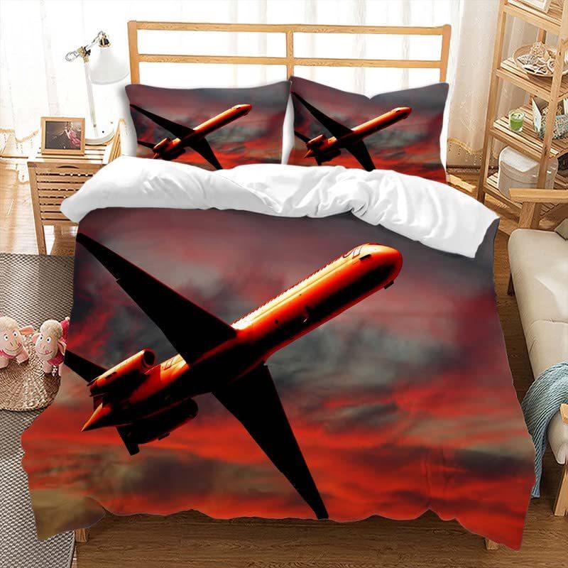 Aircraft Three-Piece Quilt Cover 3D Digital Printing Bedding Set Four Seasons Bed Cover