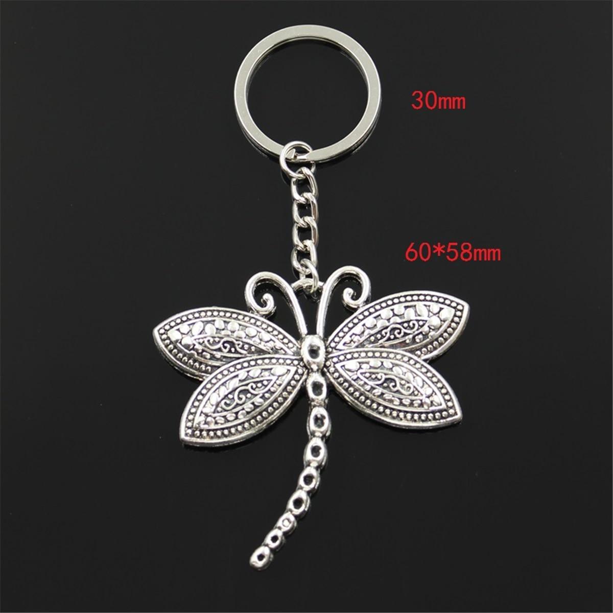 

Модная подвеска «Стрекоза» 60x58 мм 30 мм, брелок для ключей, металлическая цепочка, серебряный цвет, мужской автомобильный подарок, сувенирный брелок