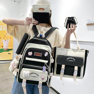 5 In 1 Schoolbag Teen Backpack Girls Bookbag Boys Shoulder Bag 6 Grade Student Large Capacity Children Travel Pack Send Keychain