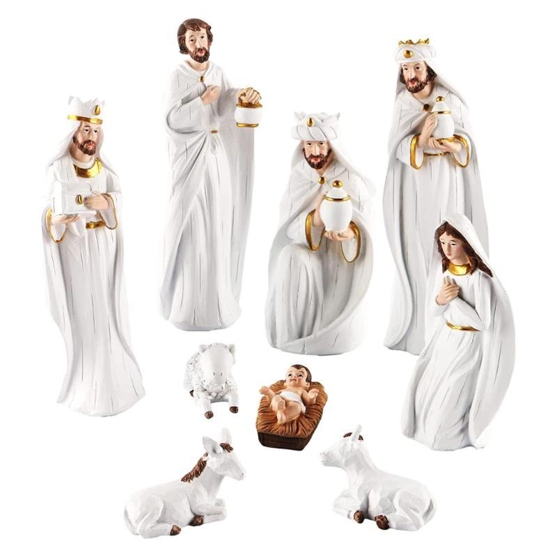 62KD Jesus Nativity Statue Christmas Manger Decoration Set Wisemen Figurine Christian