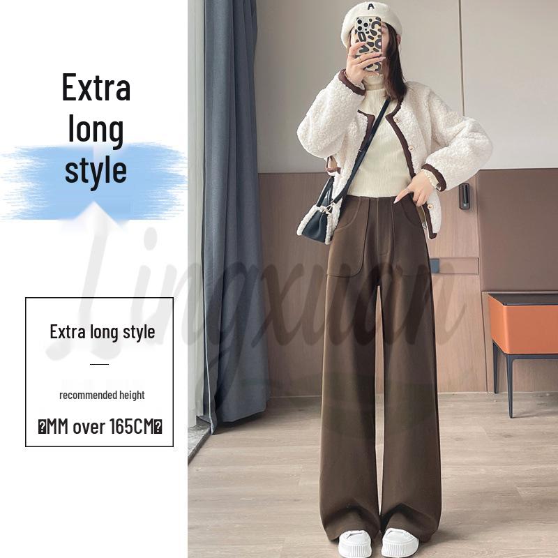 2026 Autumn/Winter Women's High-Waist Woolen Wide-Leg Floor-Length Pants