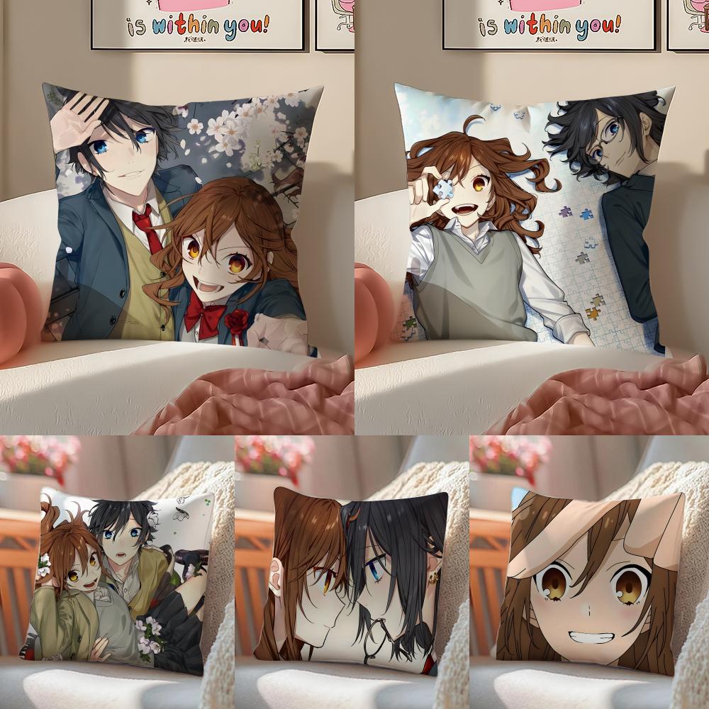 Sweet Romantic Japanese Anime HHorimiya Cushion Cover Pillowcase Short Plush Invisible Zipper Room Sofa Cushion Cover