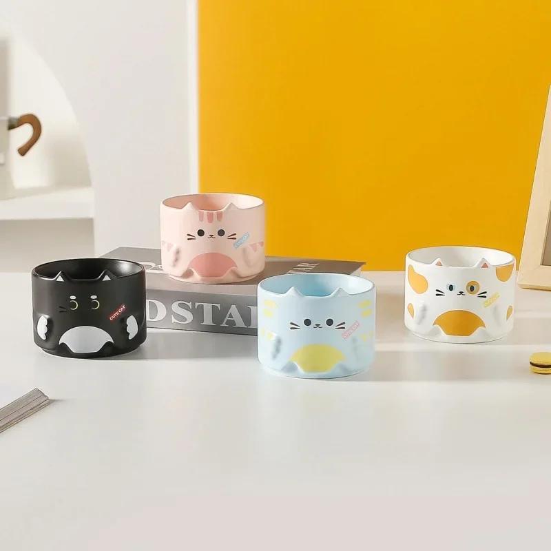 Cute Cat Mug with Handle Funny Cartoon Cat Designs Stackable Coffee Cup Milk Mug Gifts for Cat Enthusiasts Children