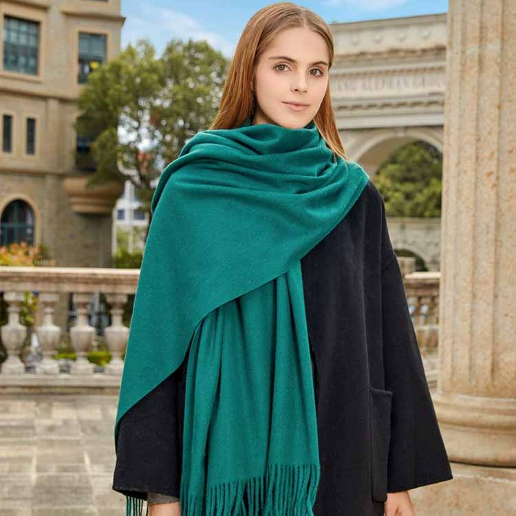 Fular Gros de Lână Culoare Solidă Unisex Fular de Iarnă cu Franjuri de Cașmir Cald Rezistent la Vânt Înfășurare Plaid pentru Femei & Bărbați