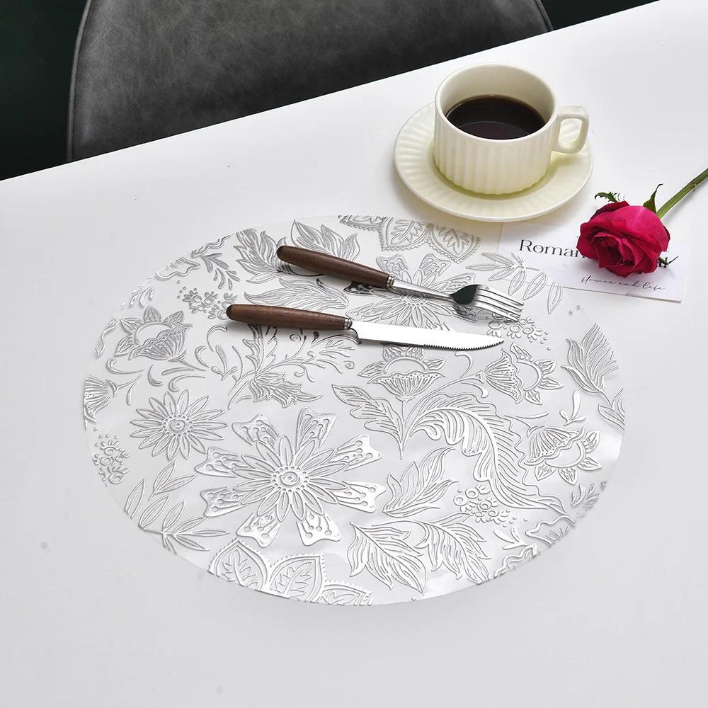 1pc Round Flower Petal Placemat Transparent PVC Waterproof and Heat-insulating PP Printed High-end Dining Table Decoration Mat