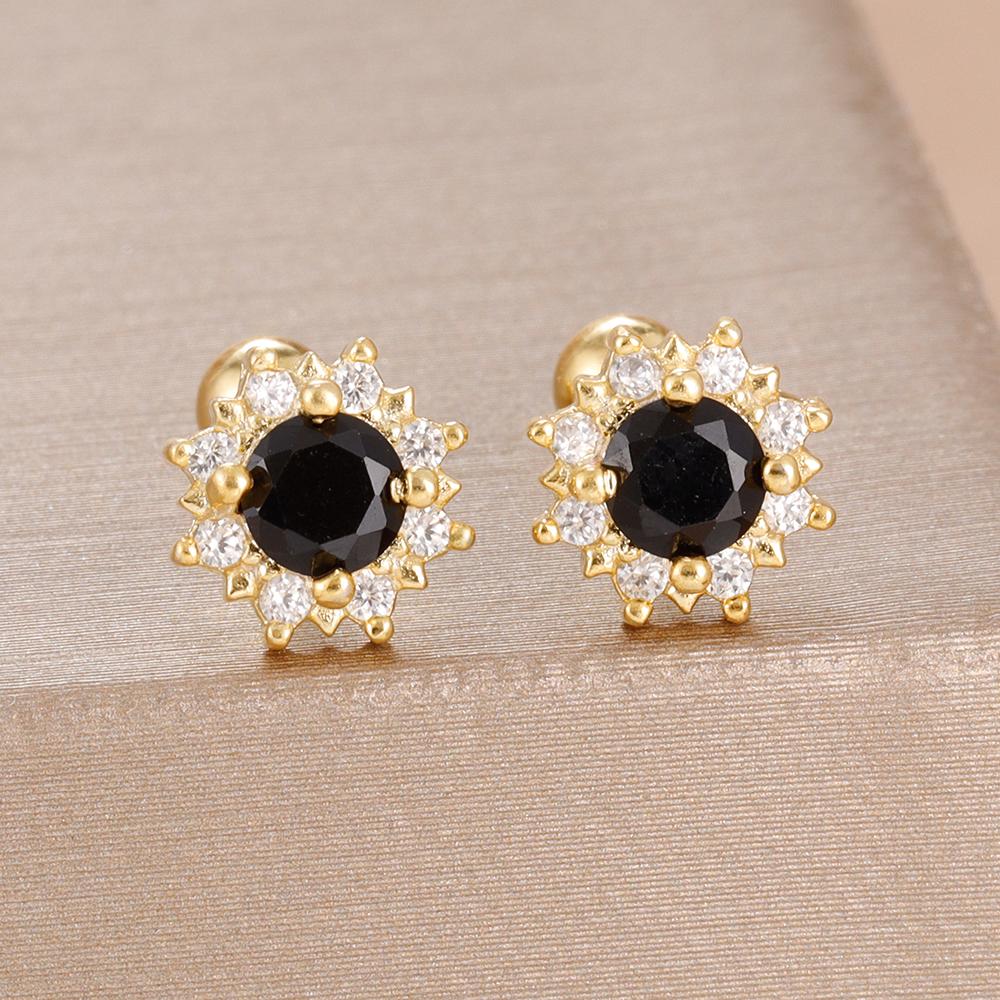 1Pair Exquisite Stainless Steel Zircon Flower Ear Stud Earrings For Women Tragus Small Cartilage Piercing Earring Korean Jewelry