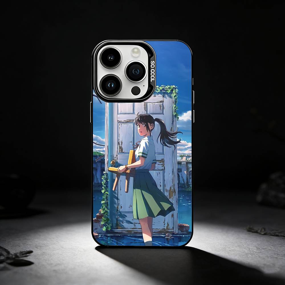 A-Anime S-Suzume Phone Case For iPhone 17,16,15,14,13,12,11 Plus,Pro Max,XS,Colored Silver Phone Case
