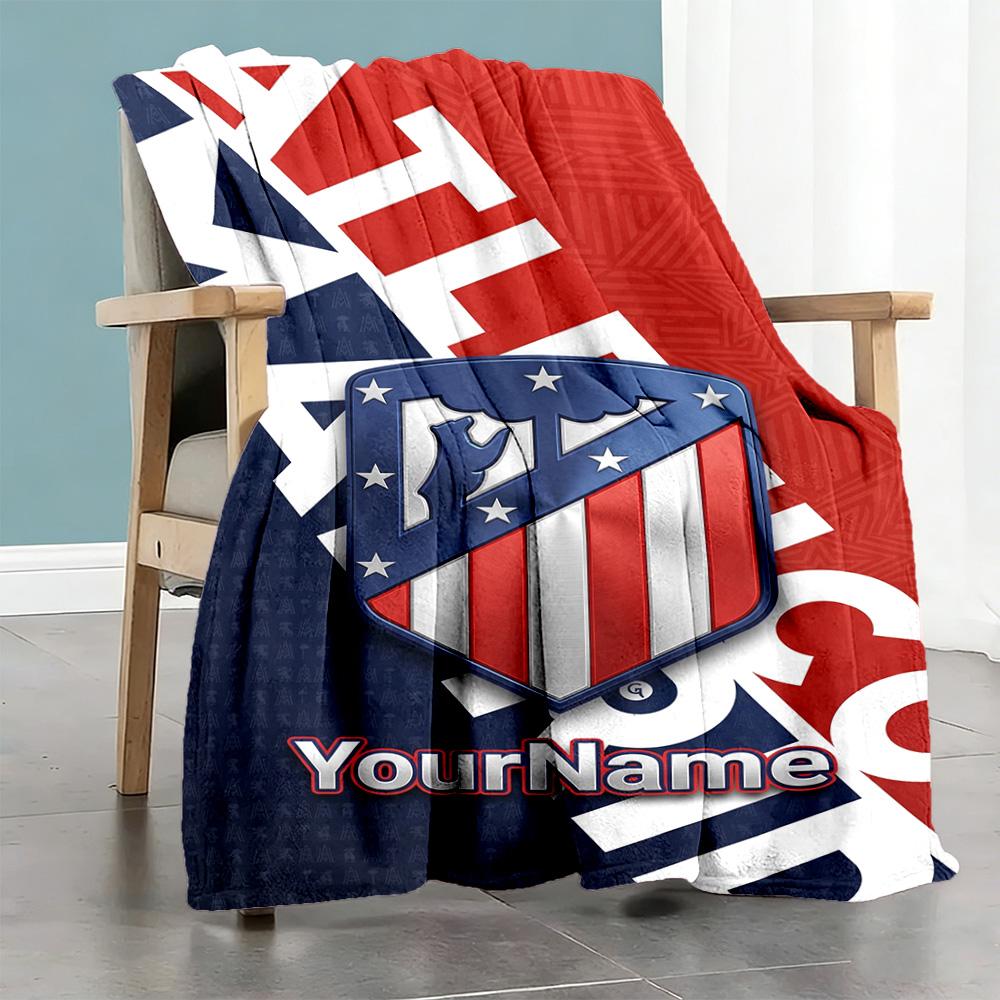 Atletico Madrid Personalized Name Blanket Throw Customizable Blanket Warmthful Decor Great for Sofa Livingroom Seaside Chair Four Seasons Multipurpose
